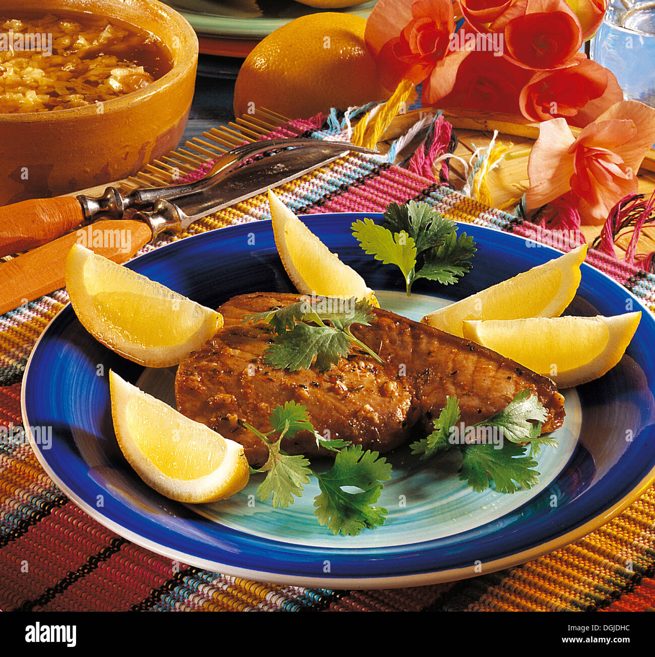 Creole tuna from a pan, Caribbean. Stock Photo