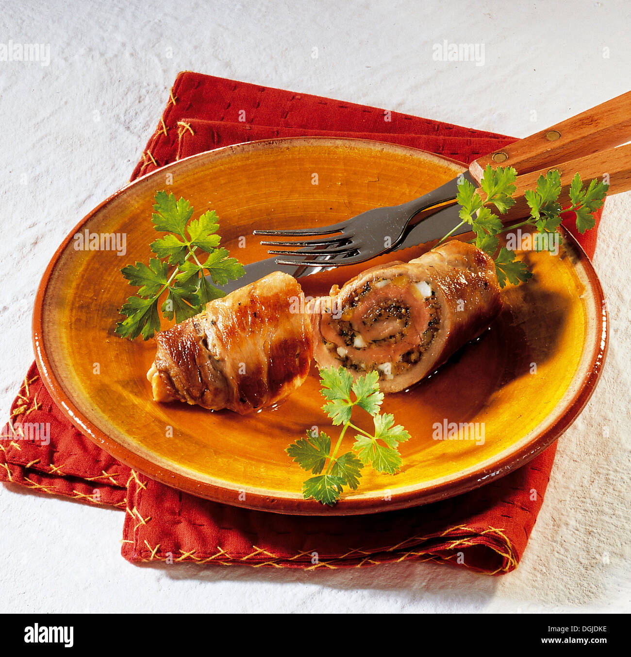 Canarian pork roulades with almonds and garlic, Spain. Stock Photo