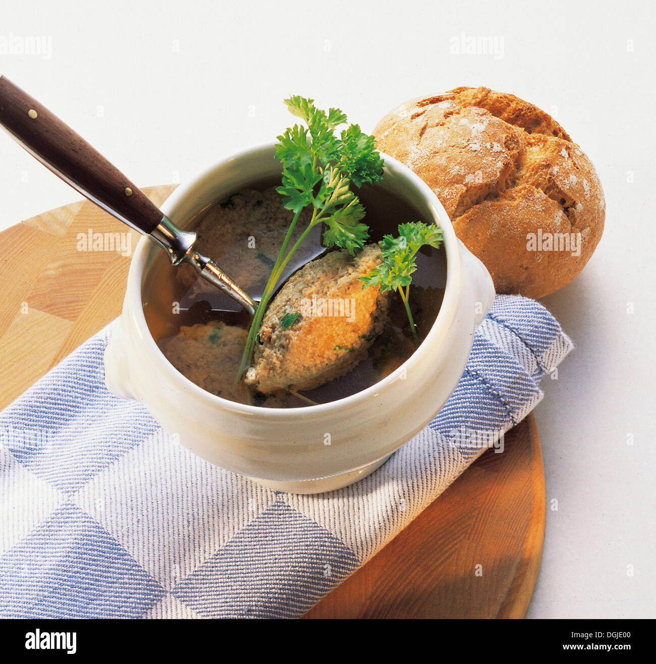 Liver dumpling soup, Bavarian specialty, Germany. Stock Photo