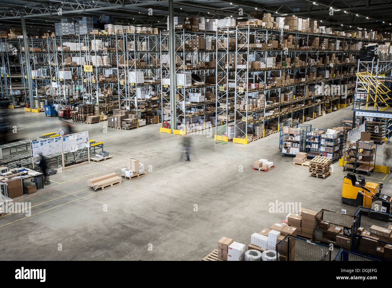 Vast distribution warehouse interior, elevated view Stock Photo