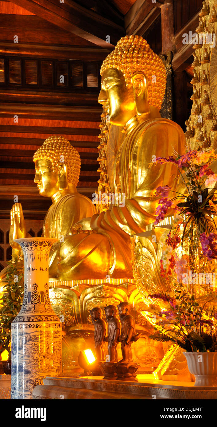 Buddha statue, the largest and heaviest bronze statue in Vietnam inside the Chua Bai Dinh pagoda, currently a construction site, Stock Photo