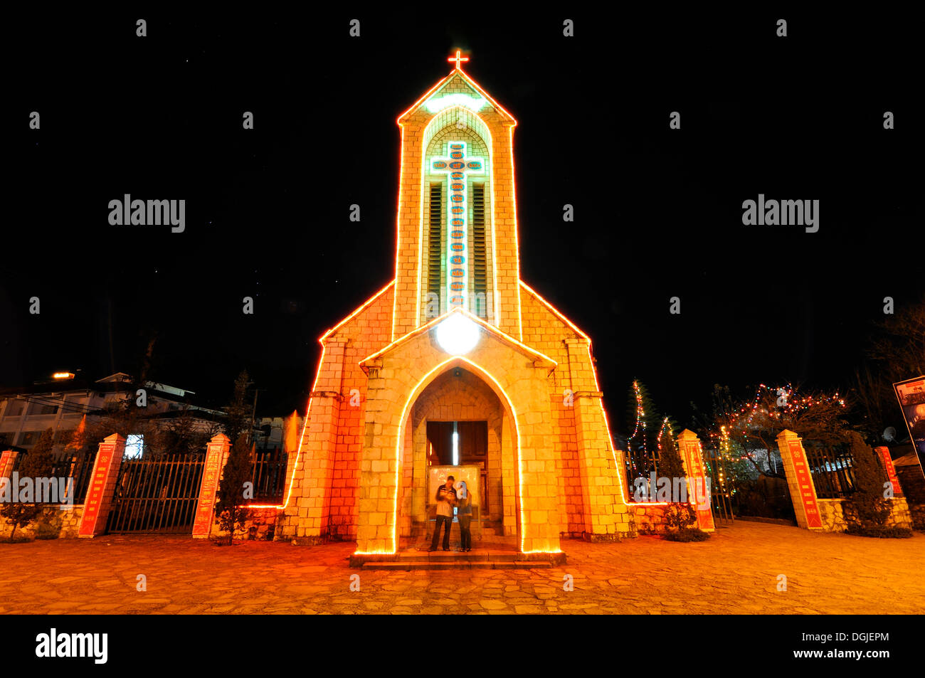 Famous French Church, Nha tho da Sa Pa, Thi tran Sapa, Sapa or Sa Pa, Lao Cai province, northern Vietnam, Vietnam Stock Photo