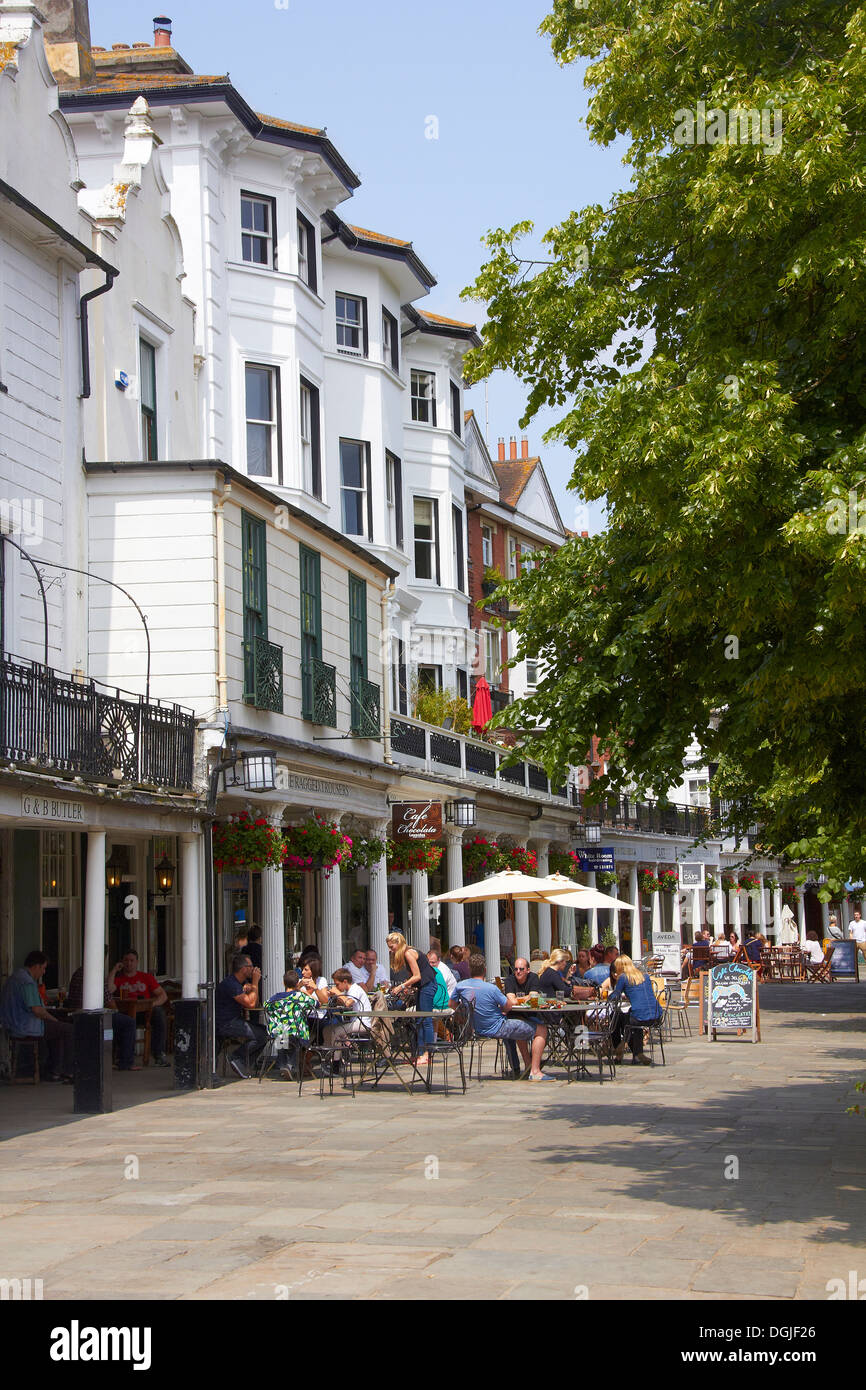 A view along The Pantiles colonnade in Tunbridge Wells. Stock Photo
