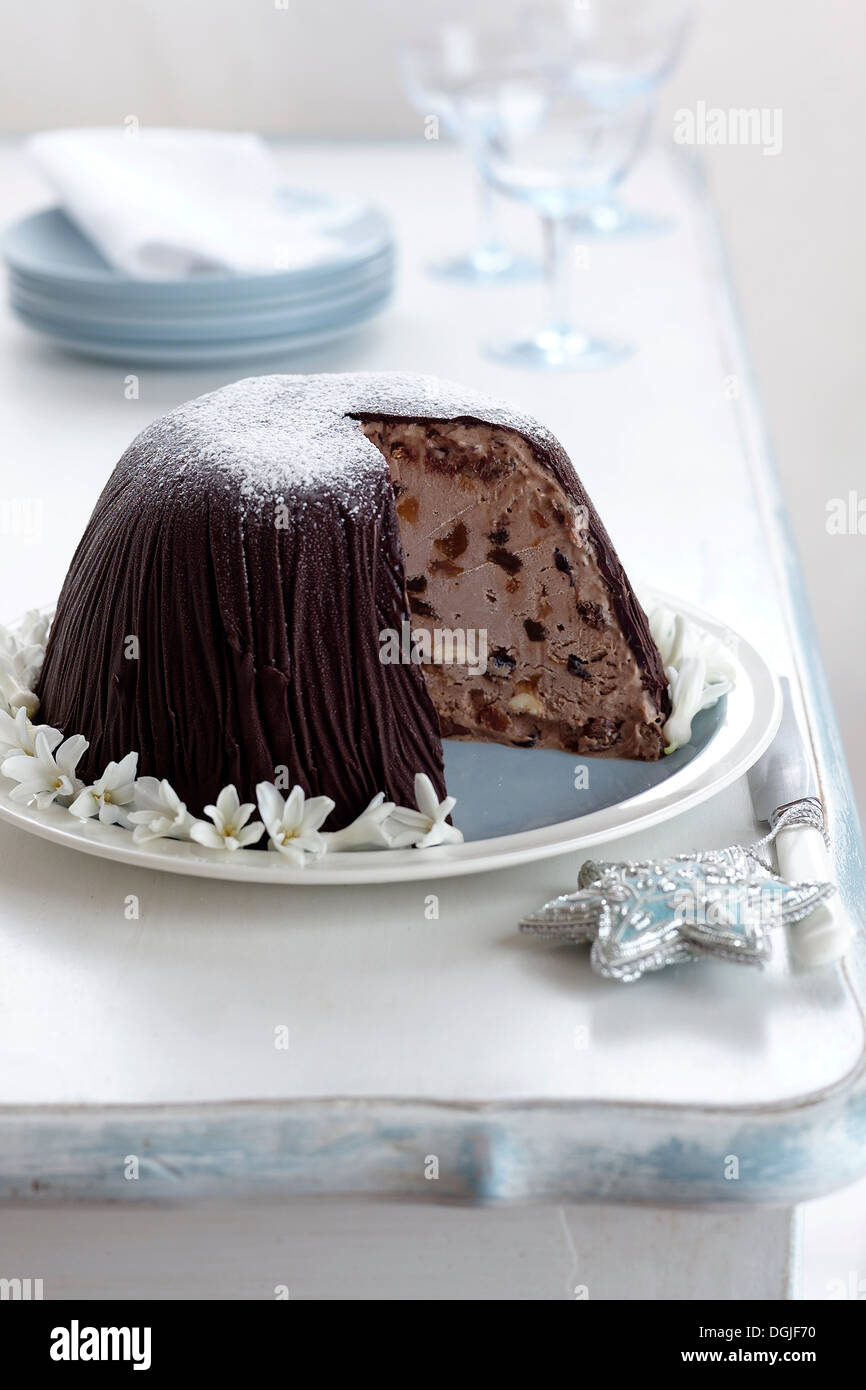 Frozen chocolate pudding Stock Photo
