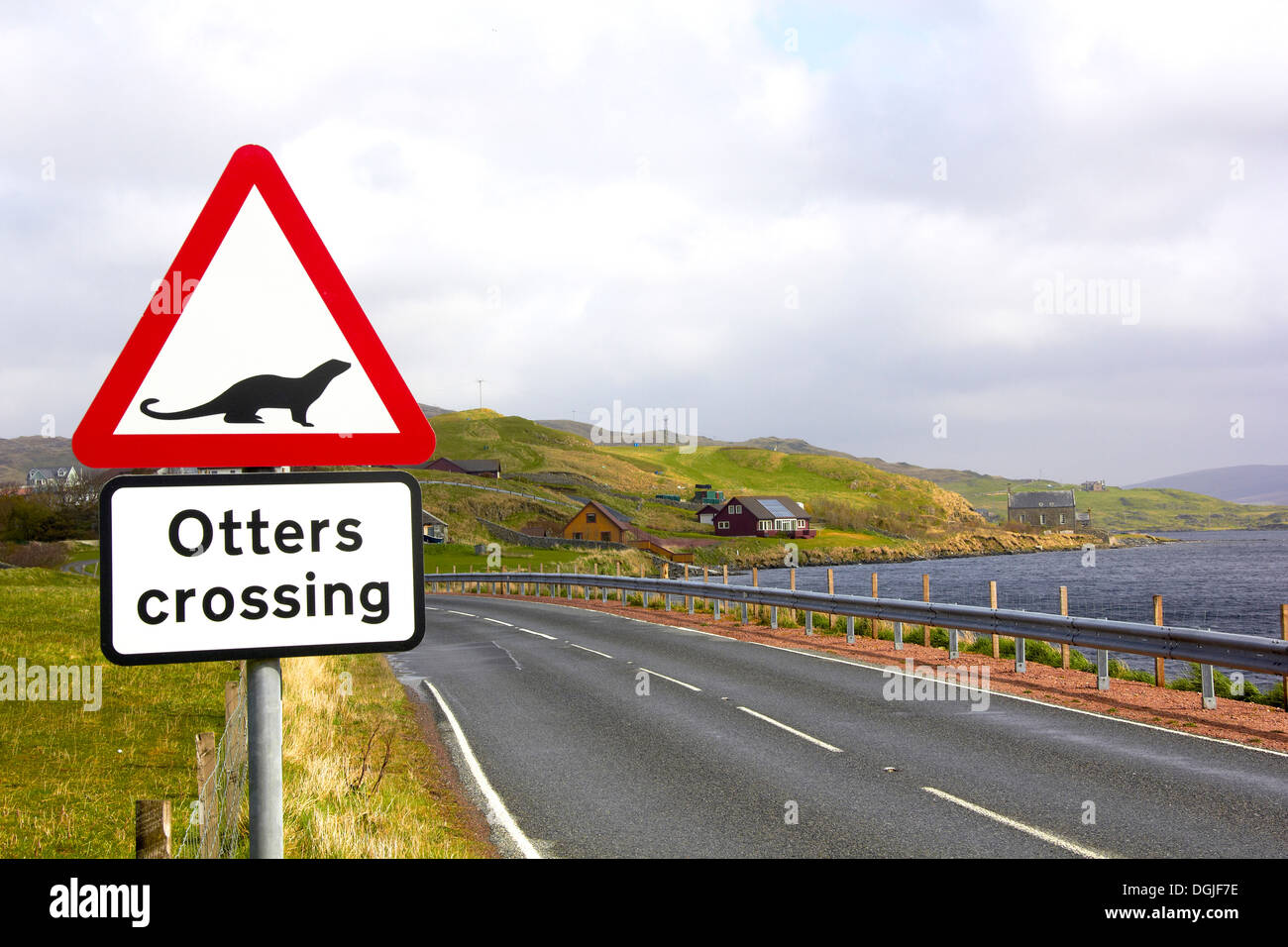 Road sign at otter crossing point. Stock Photo