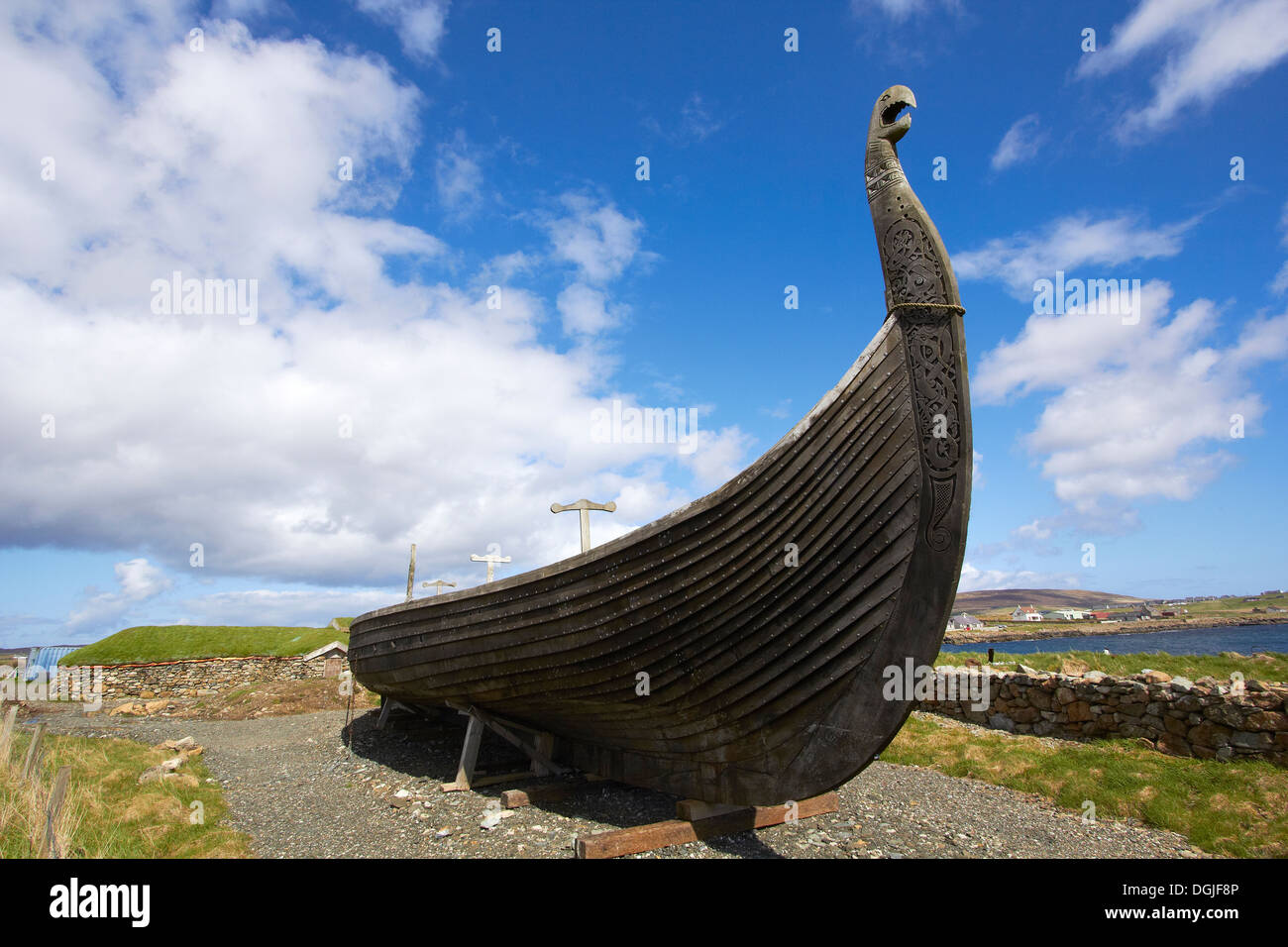 Scale replica of the Gokstad Viking longship. Stock Photo