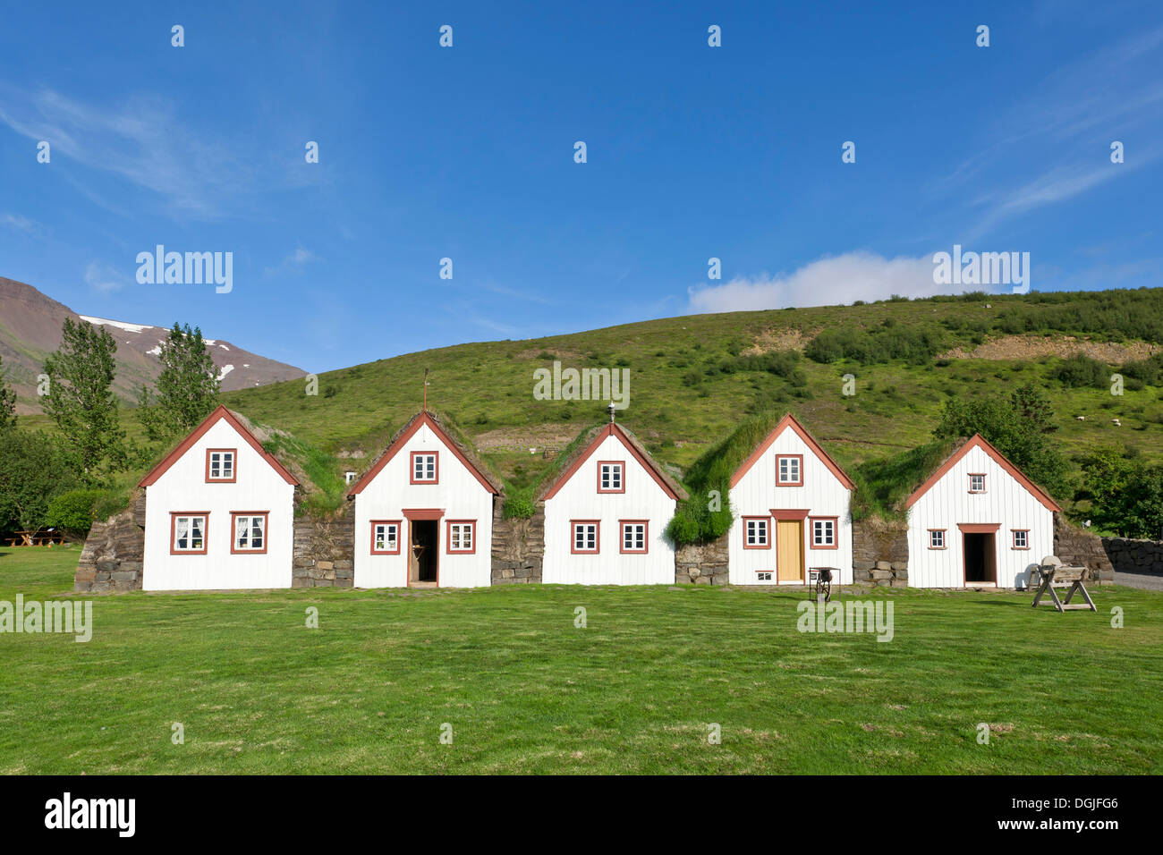 Old peat farm of Laufás, museum, Eyjafjoerður, Iceland, Europe Stock