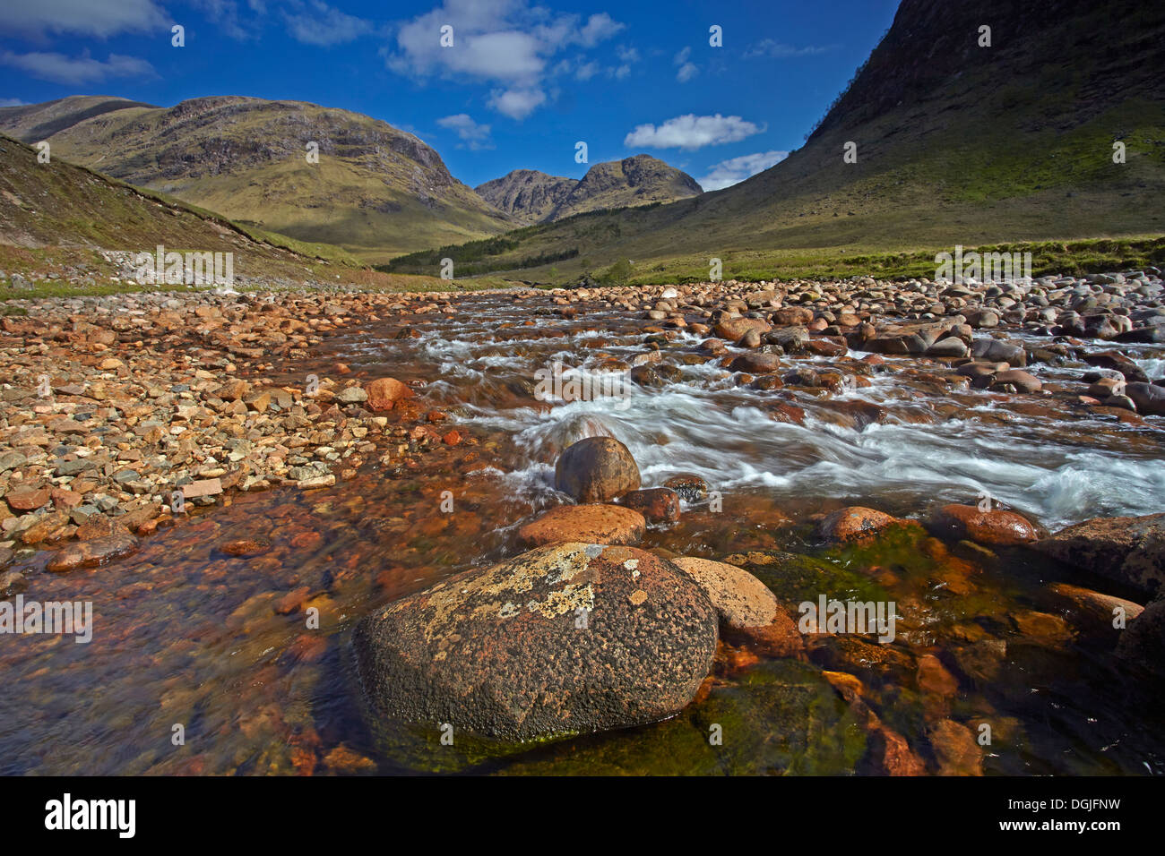 The River Etive flowing through Glen Etive. Stock Photo