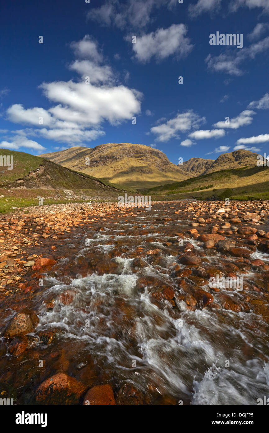 The River Etive flowing through Glen Etive. Stock Photo