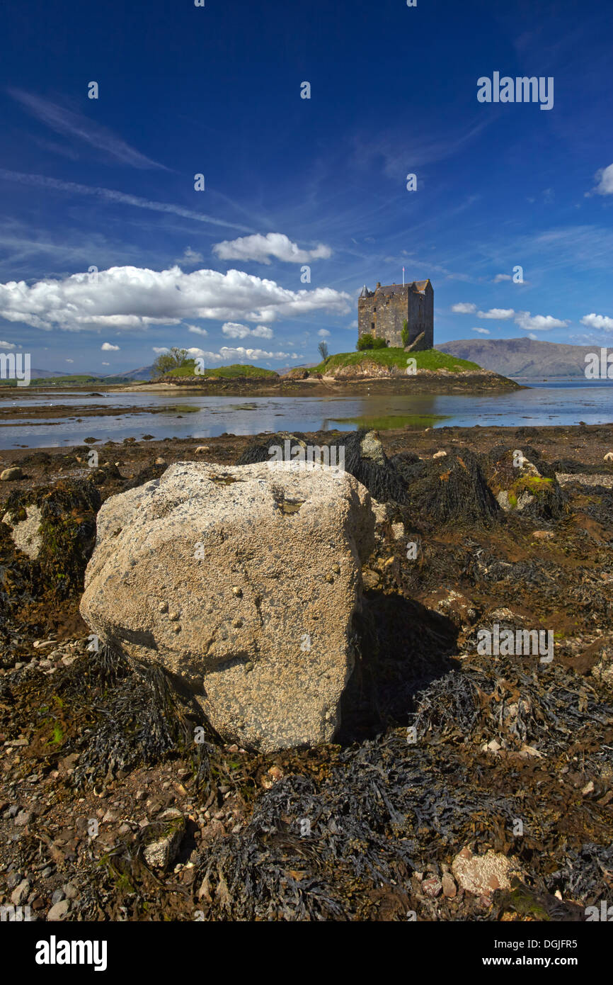A view of Castle Stalker on Loch Linnhe. Stock Photo
