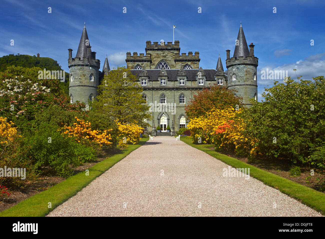 A view of Inveraray Castle from the castle grounds. Stock Photo