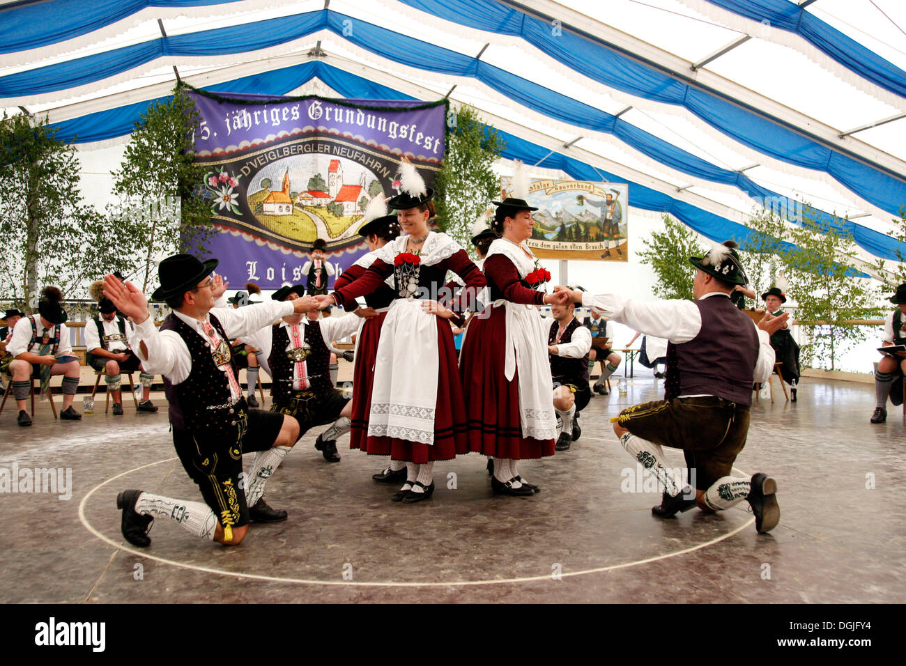 Schuhplattler traditional dance, contest for the Bavarian Lion, hosted by the folklore society 'd`Veiglberger', paviLion, Stock Photo