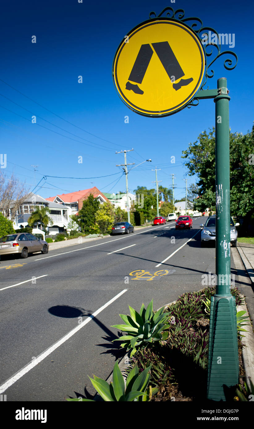 A sign for a pedestrian crossing in Brisbane in Queensland. Stock Photo