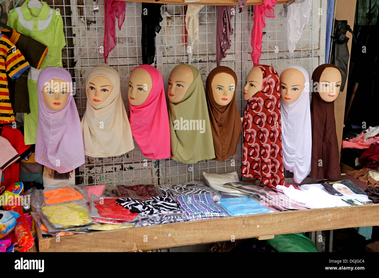 Merchandise display, Muslim women's clothing, headgear, Jerusalem, Yerushalayim, Israel, Middle East Stock Photo