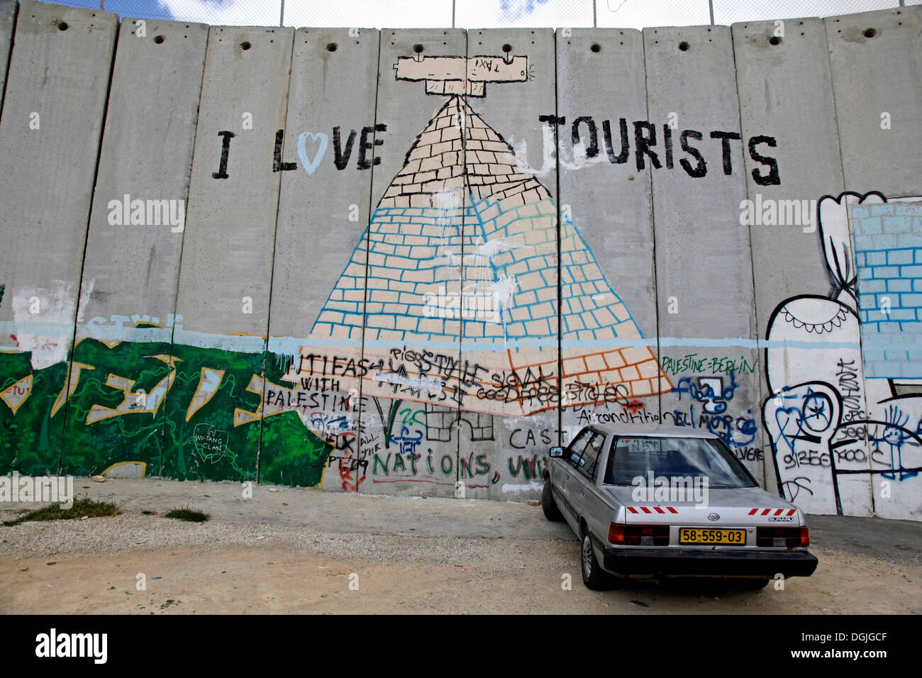 Wall with graffiti, Palestinian side, between Bethlehem, West Bank and Jerusalem, Israel, Middle East Stock Photo