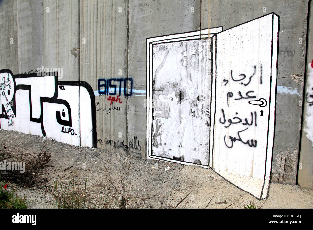 Wall with graffiti, Palestinian side, between Bethlehem, West Bank and Jerusalem, Israel, Middle East Stock Photo