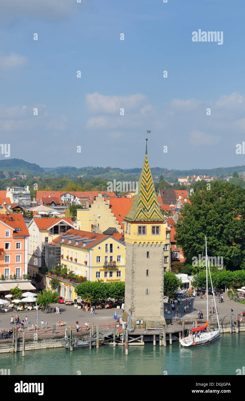 Mangturm tower on the promenade, Lindau, Lake Constance, Bavaria Stock Photo