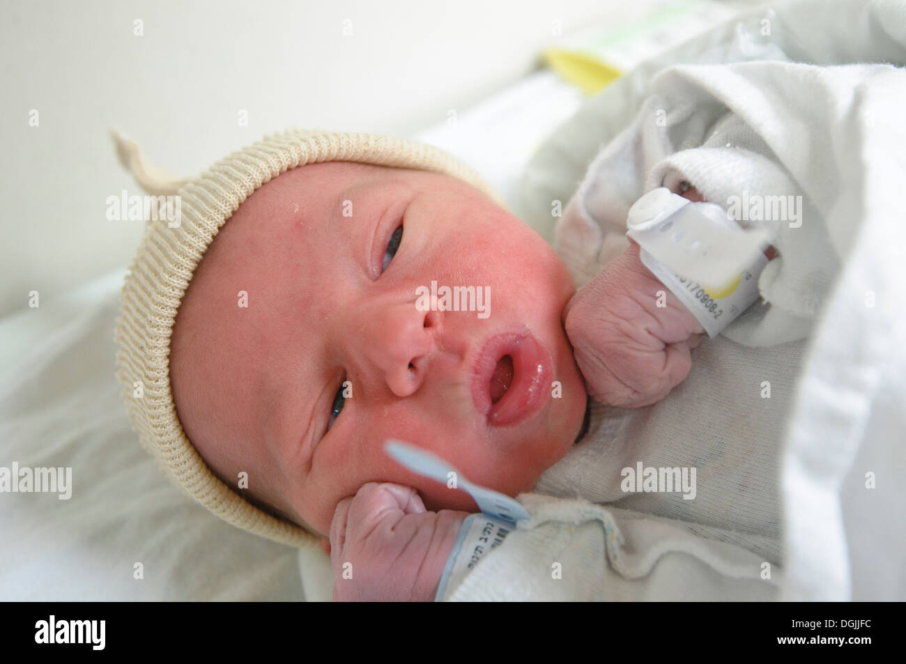 A one day old baby boy - model release available Stock Photo