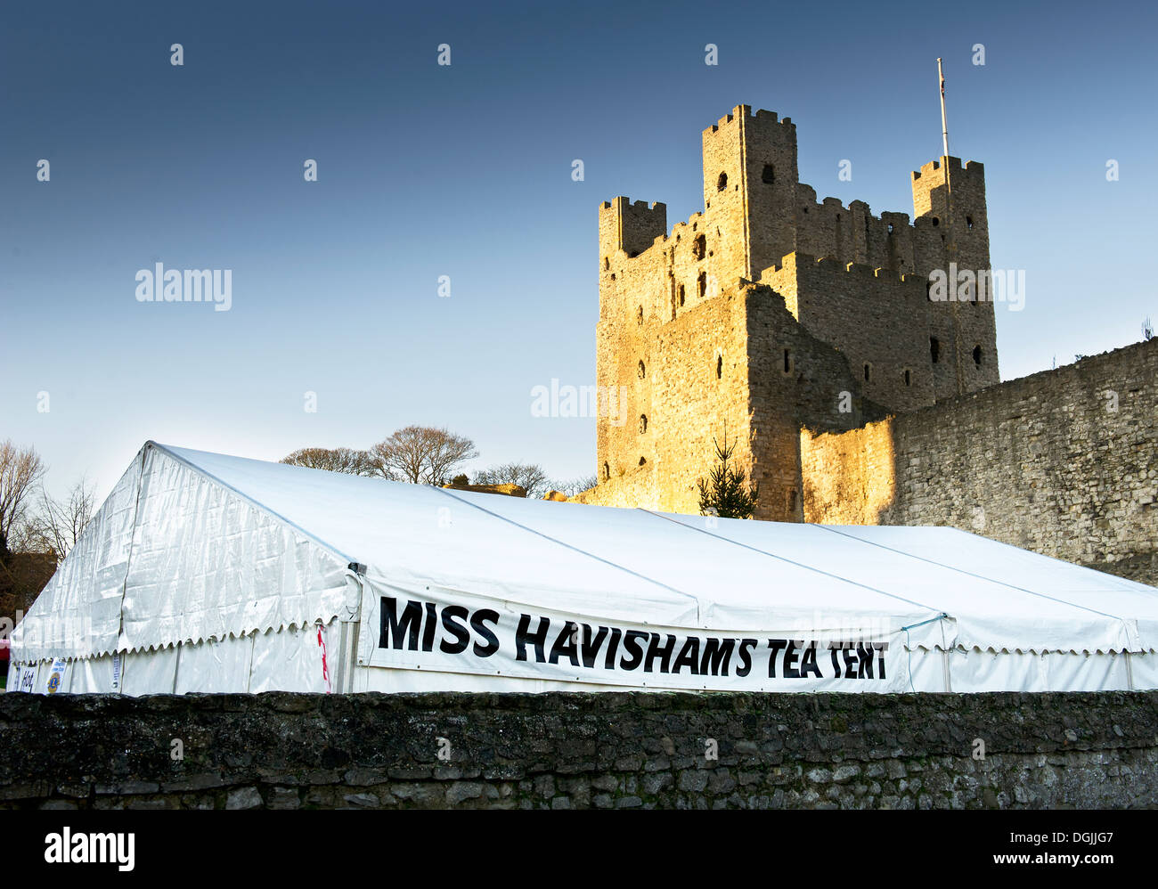 A marquee outside Rochester Castle. Stock Photo