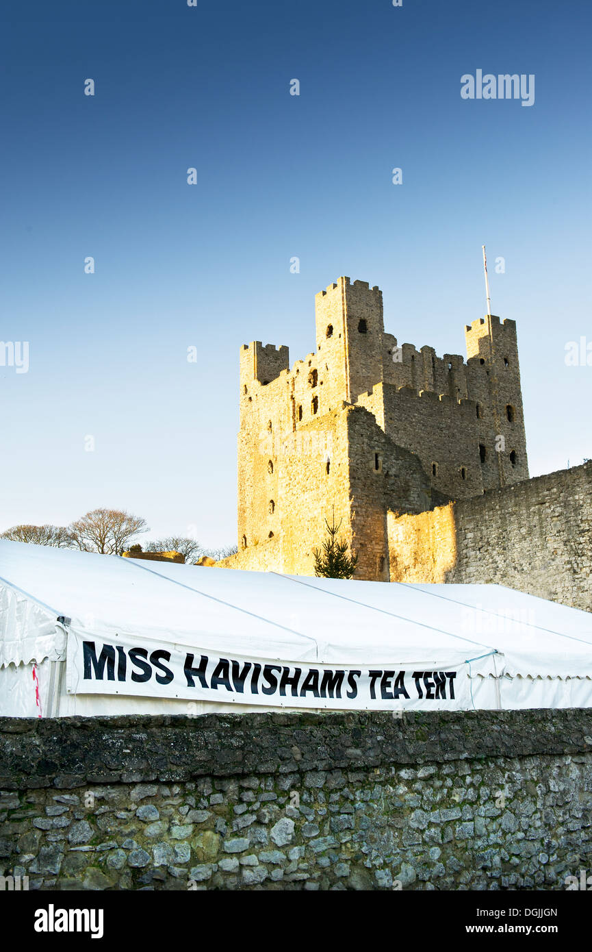 A marquee erected in front of Rochester Castle. Stock Photo