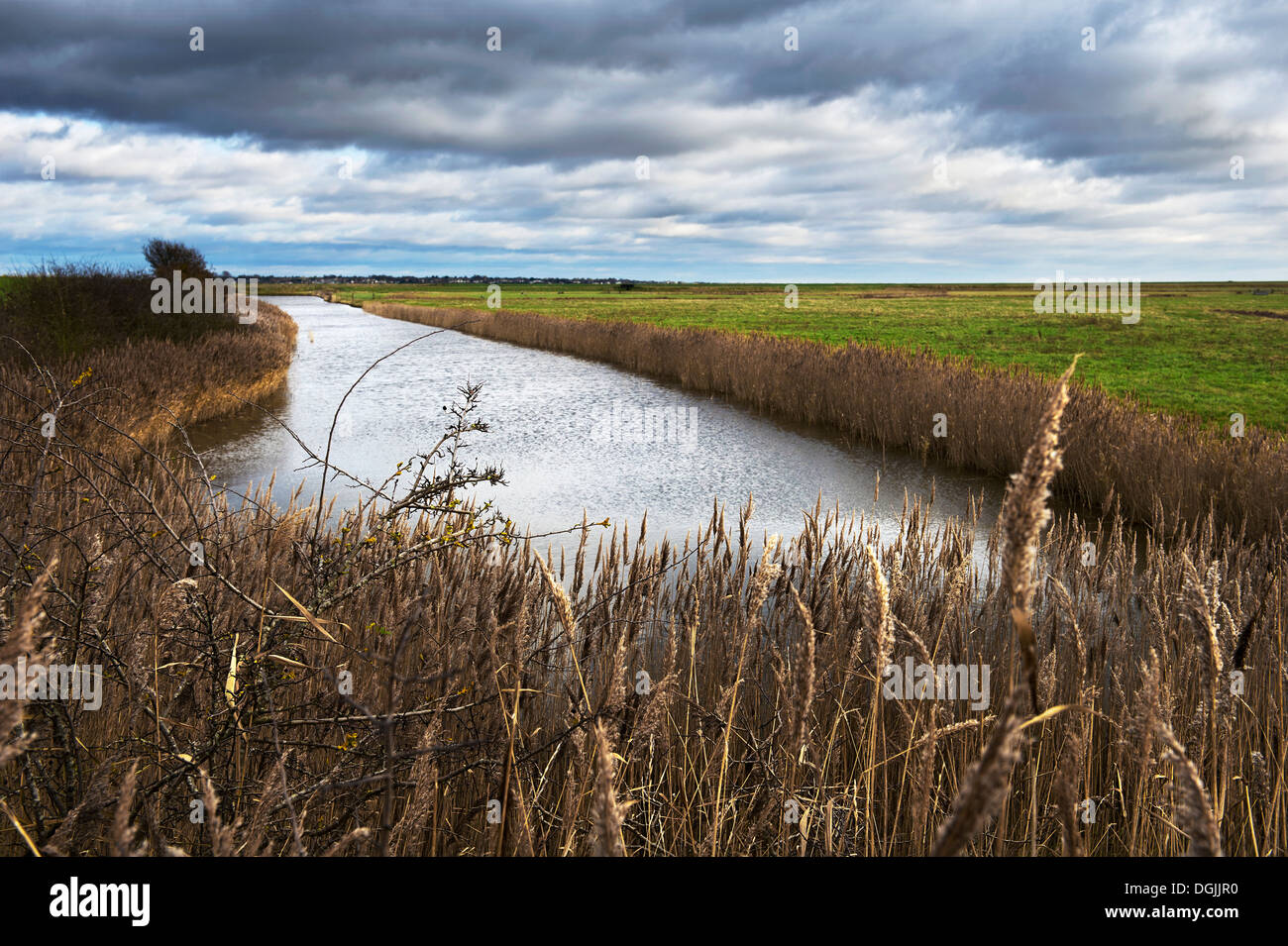 The main sluice in Tollesbury Wick Marshes. Stock Photo