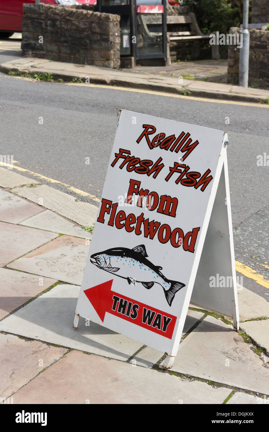 Pavement 'A Board' sign in Sedbergh, Cumbria, advertising a market