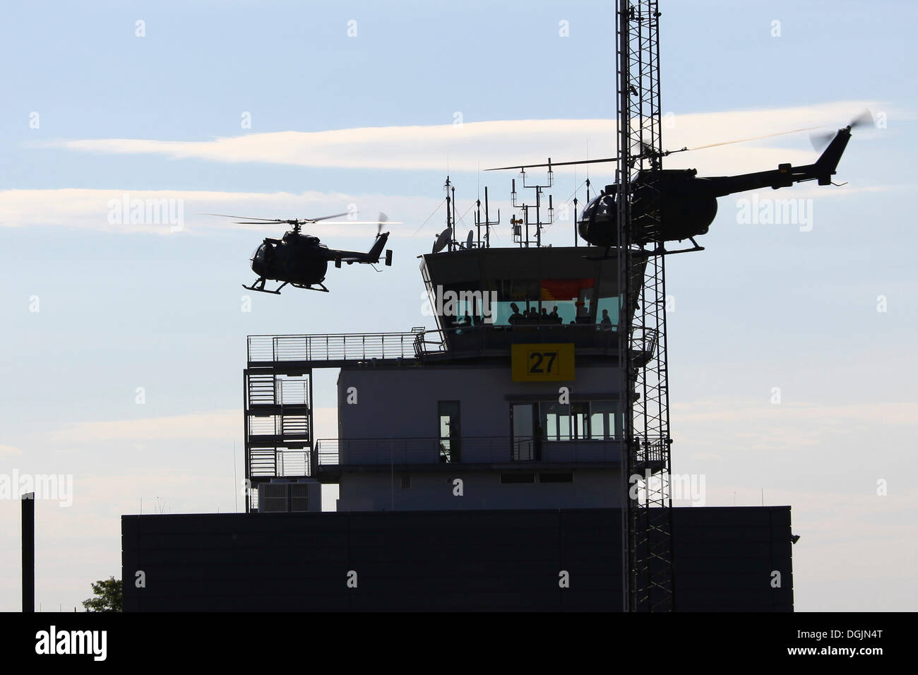 German Bo-105 SOF-Air helicopters placing snipers, a demonstration of Germany's KSK Special Forces, Laupheim, Baden-Wuerttemberg Stock Photo