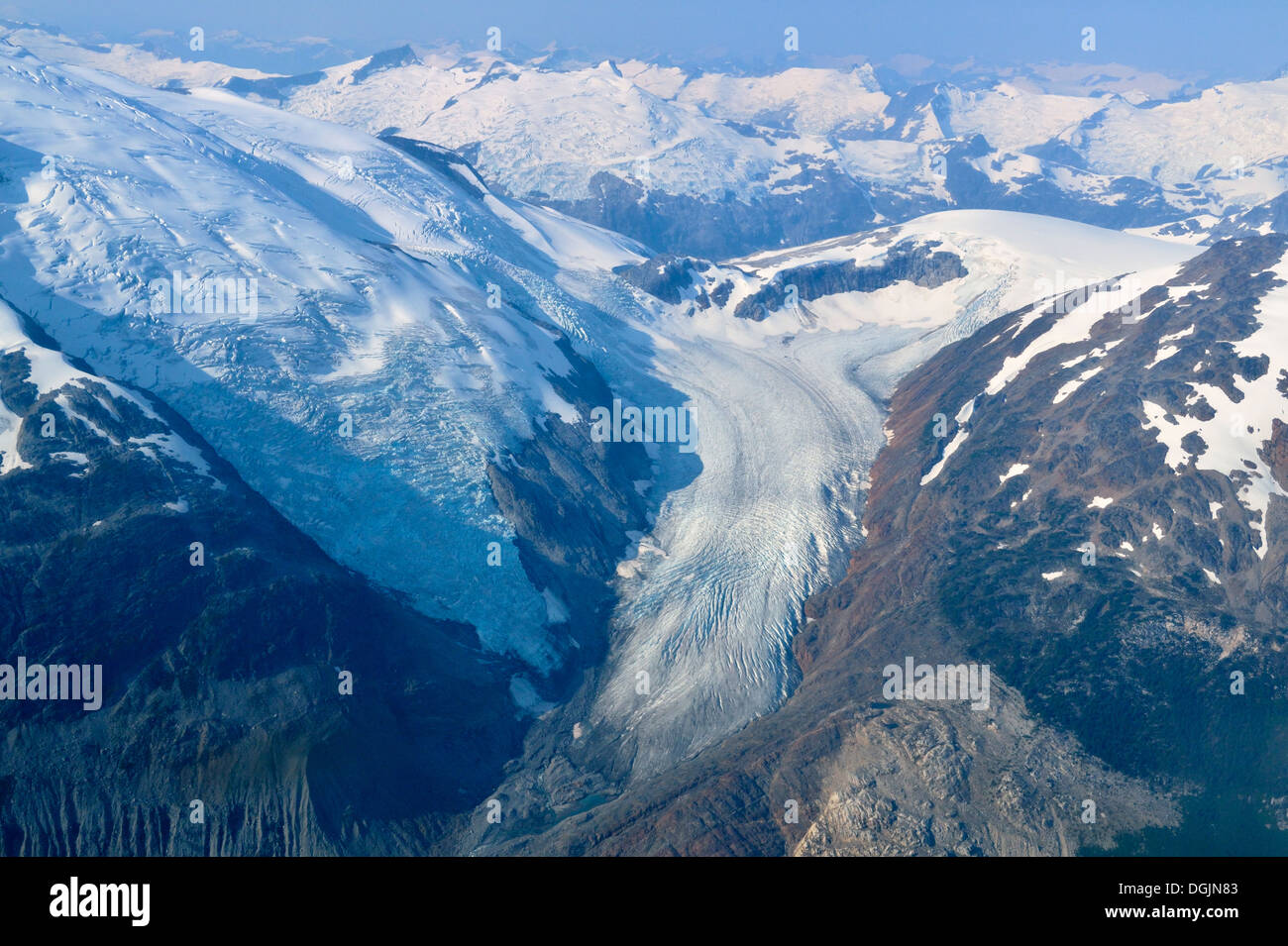 Receding glaciers and valleys in the coastal range mountains Vancouver to Chilko Lake British Columbia Canada Stock Photo
