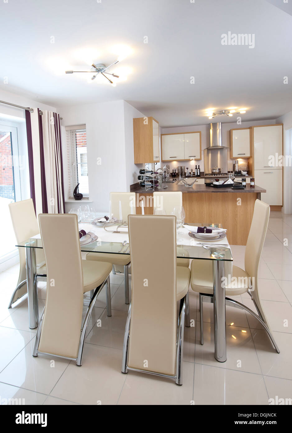 Beautiful contemporary open plan kitchen and dining area in a modern house