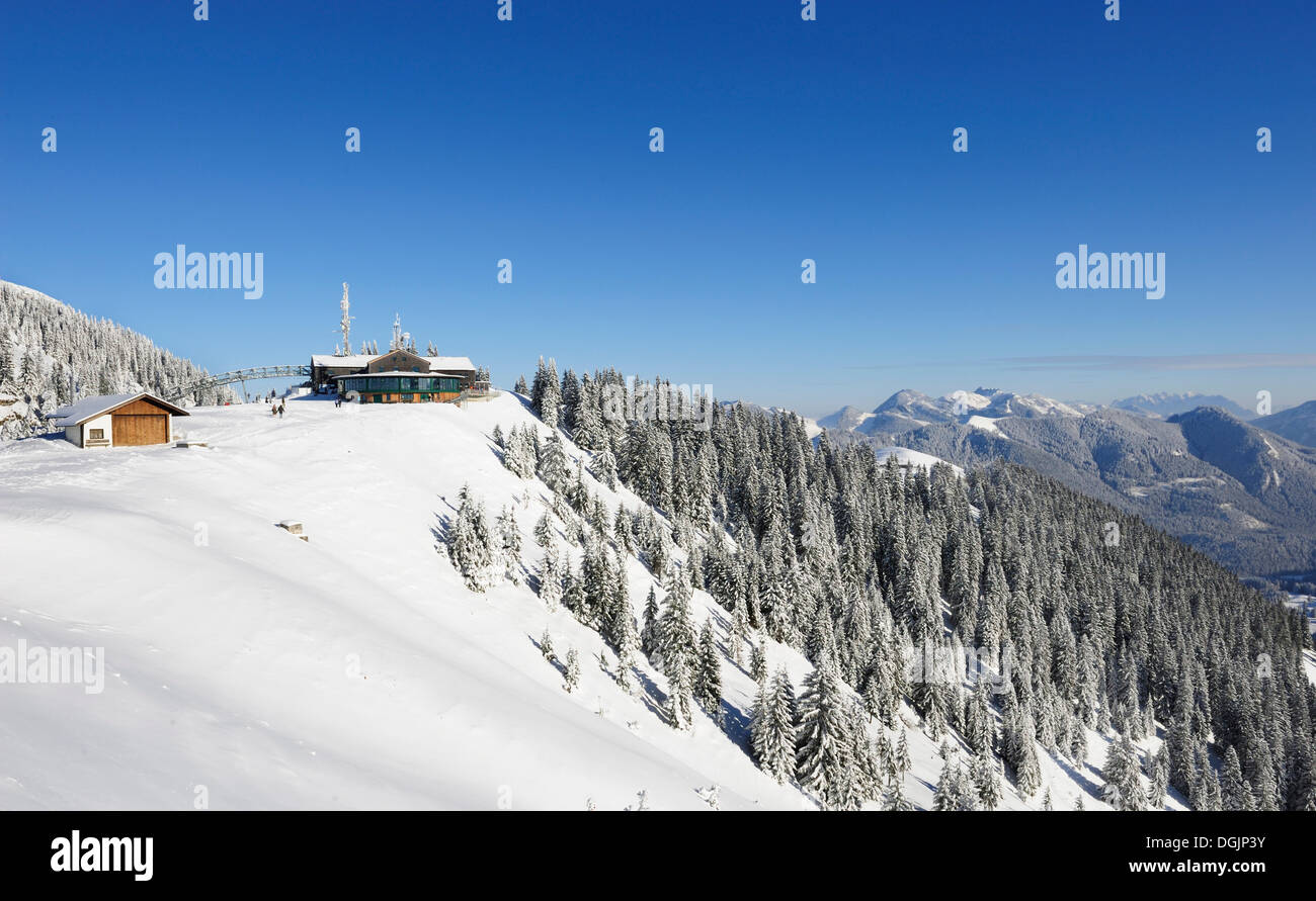Panorama restaurant on Mt. Wallberg, Bavarian Alps, Upper Bavaria, Bavaria Stock Photo