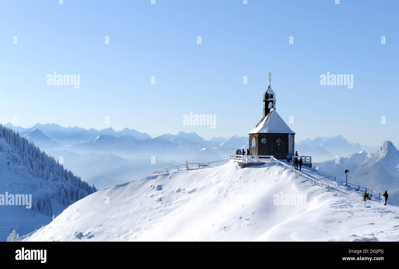 Wallbergkircherl chapel, Mt. Wallenberg, Bavarian Alps, Upper Bavaria, Bavaria Stock Photo