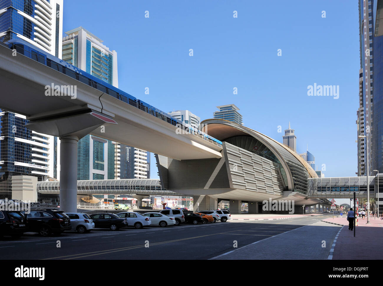 Metro station Financial Center, Sheikh Zayed Road, Dubai, United Arab Emirates, Middle East Stock Photo