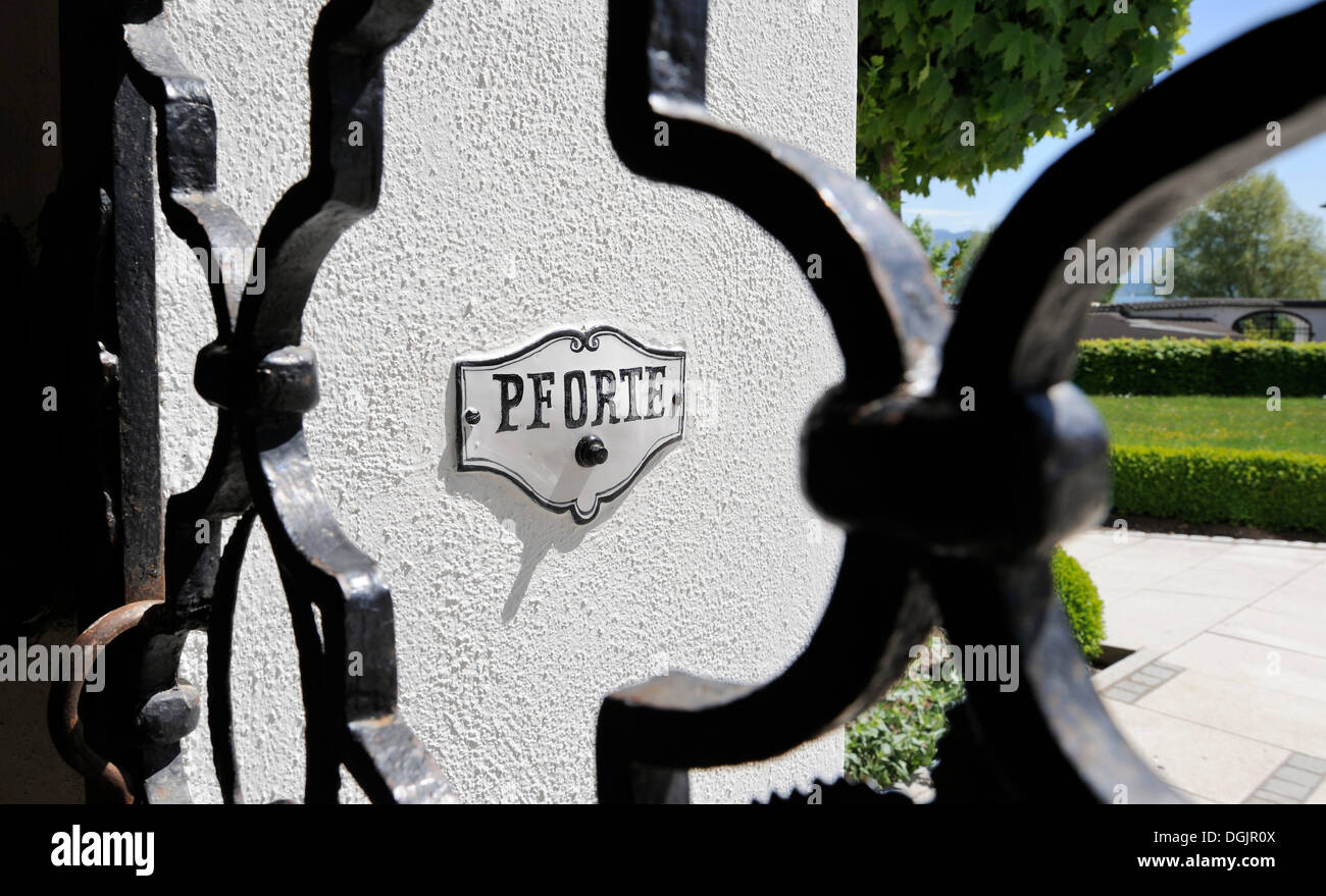 Doorbell, labelled Pforte, German for gateway Stock Photo