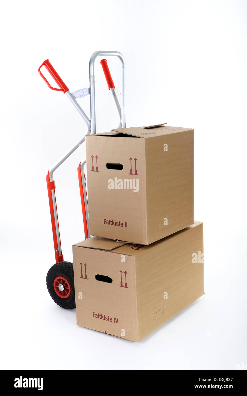 Hand truck with packing cases Stock Photo