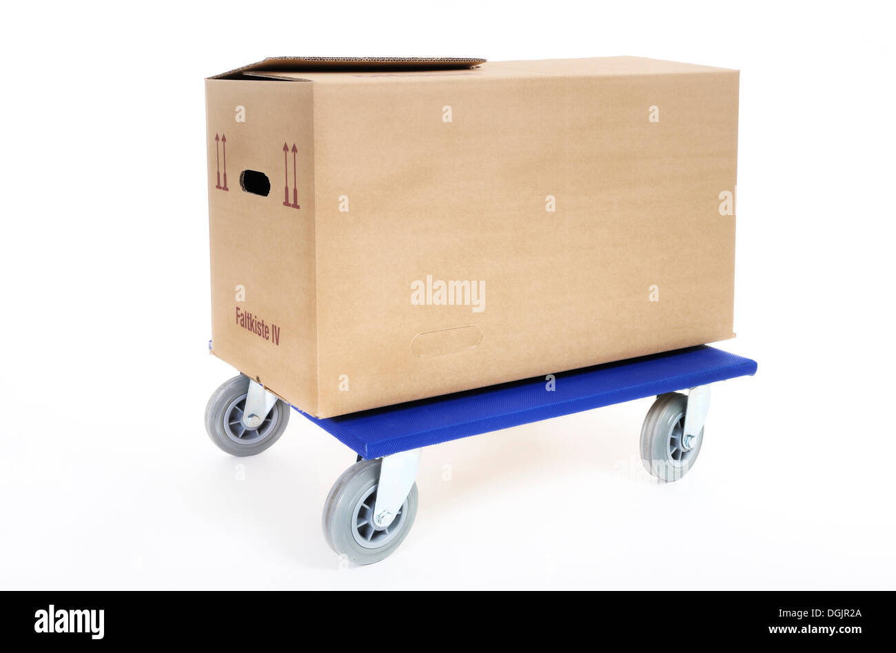Cardboard box on a dolly cart Stock Photo