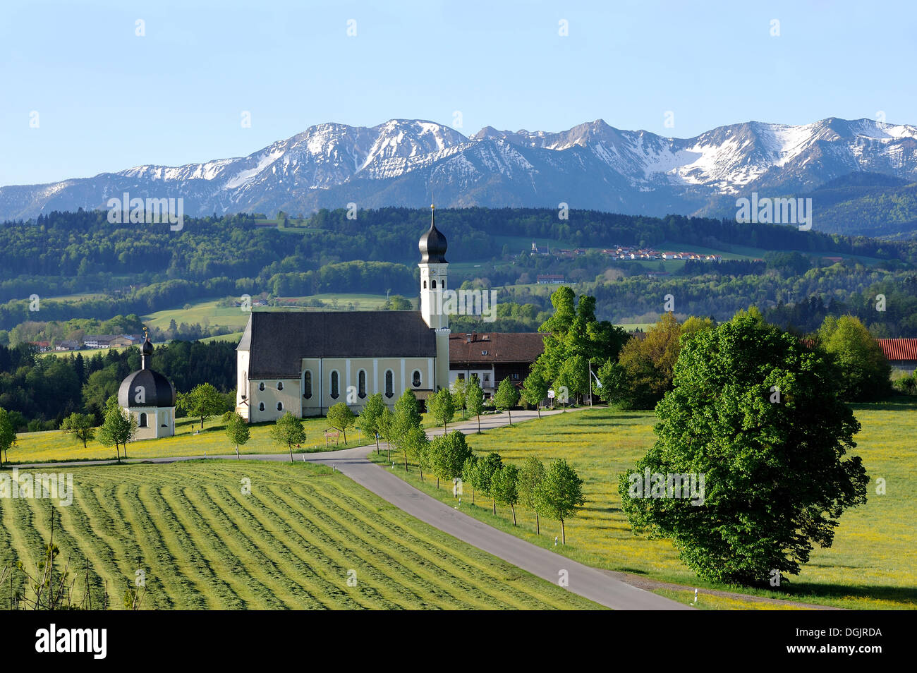 Pilgrimage church of St. Marinus and Anian in Wilparting, town of Irschenberg, Mangfall mountains, Oberland, Upper Bavaria Stock Photo