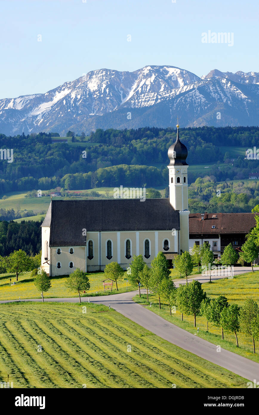Pilgrimage church of St. Marinus and Anian in Wilparting, town of Irschenberg, Mangfall mountains, Oberland, Upper Bavaria Stock Photo
