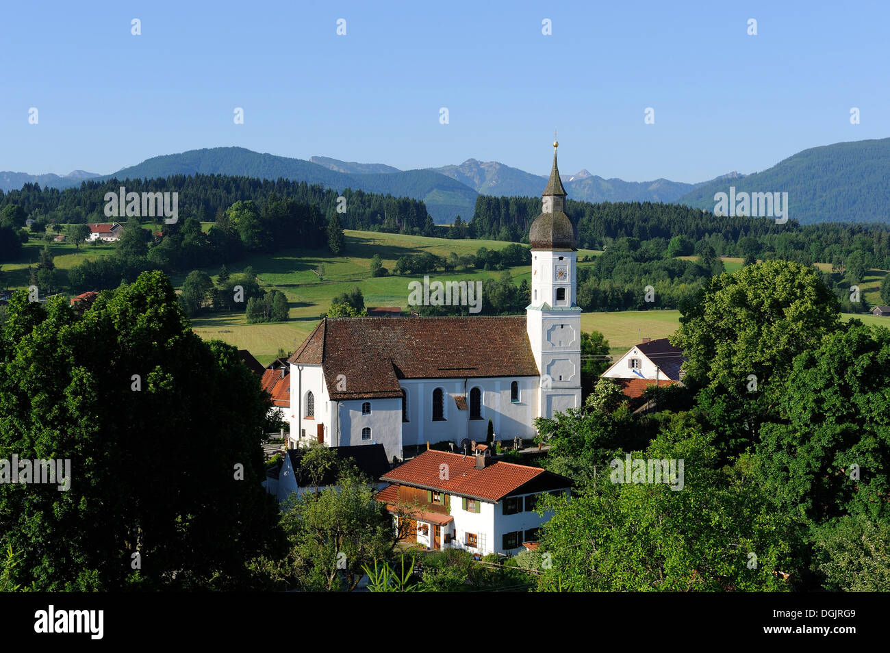 Bad Bayersoien with the Parish Church of St. George, Pfaffenwinkel, Upper Bavaria, Bavaria, PublicGround Stock Photo