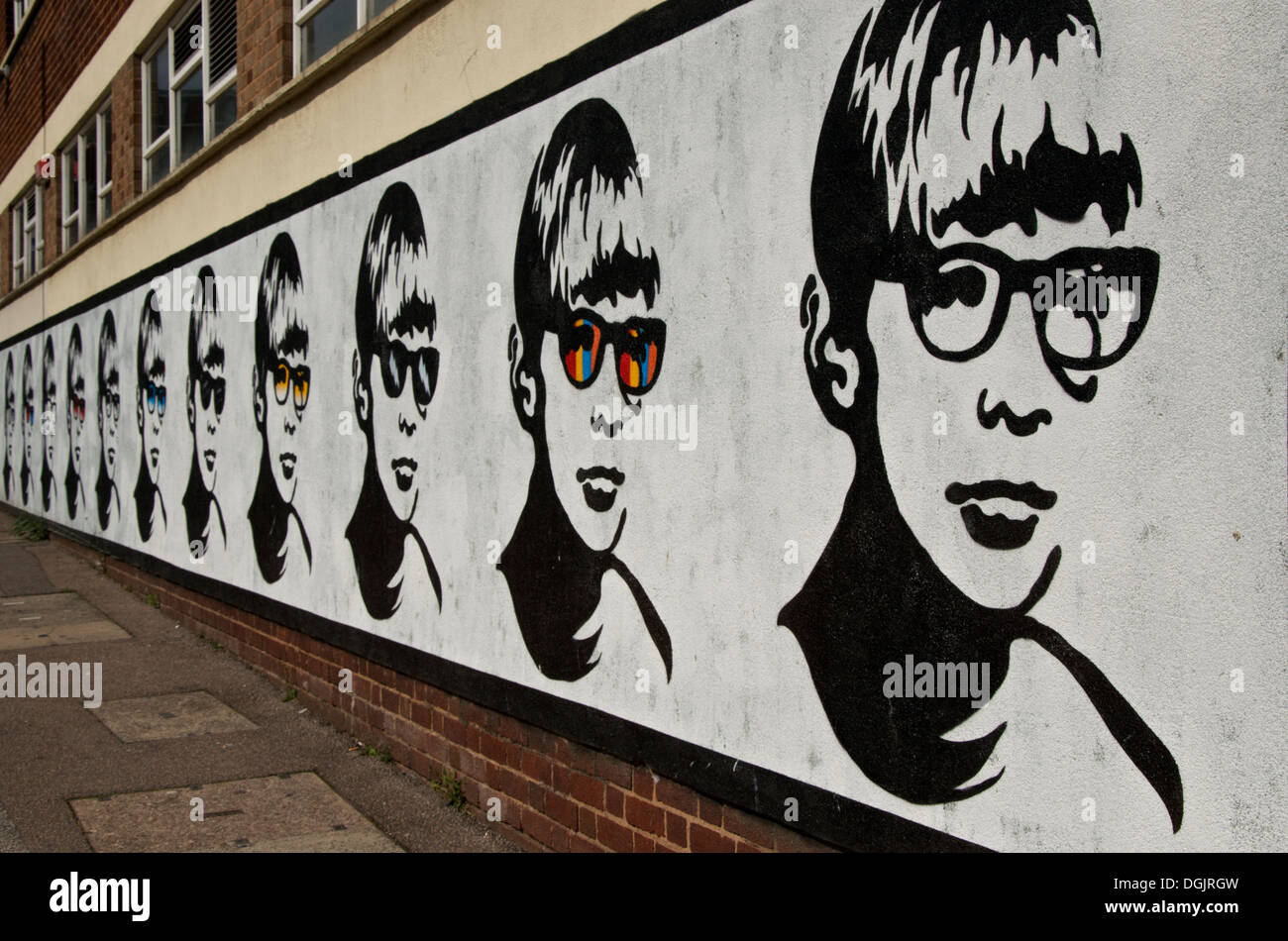 Street Art by Golden Boy in Lower Essex Street in the Digbeth area of Birmingham UK Stock Photo
