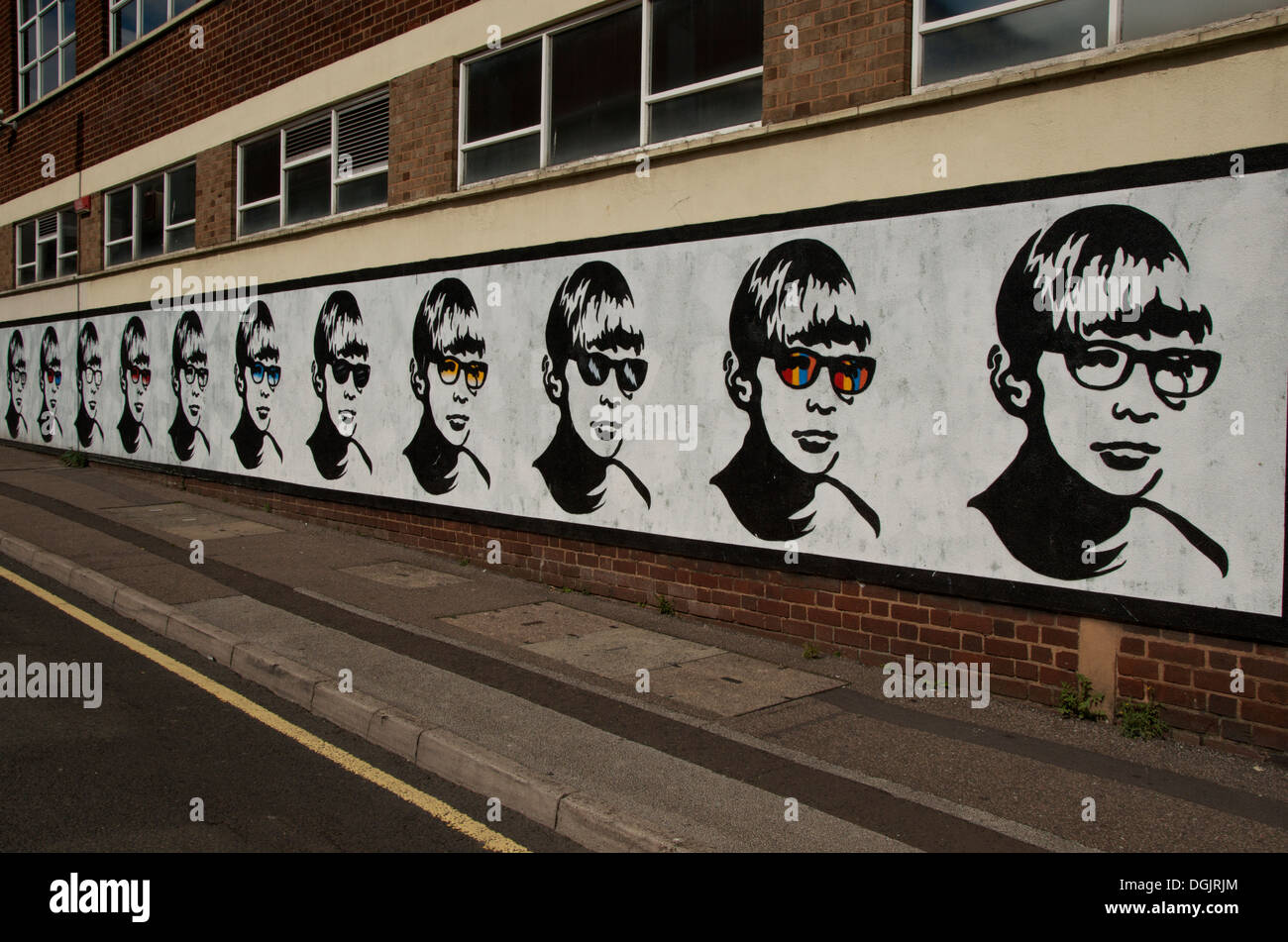 Street Art by Golden Boy in Lower Essex Street in the Digbeth area of Birmingham UK Stock Photo