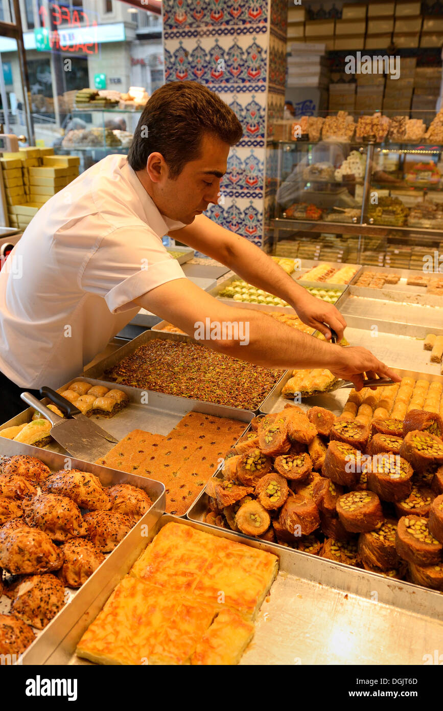 Baklava, Turkish dessert at the Mustafa Café, Istanbul, European side, Istanbul Province, Turkey, European side Stock Photo