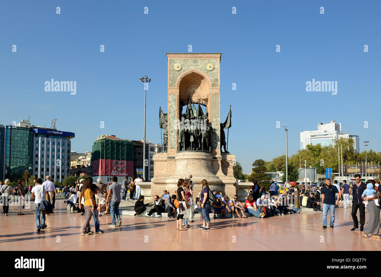 Taksim Square or Taksim Meydanı, Mustafa Kemal Atatuerk with comrades, Monument of the Republic by Pietro Canonica, Beyoğlu Stock Photo