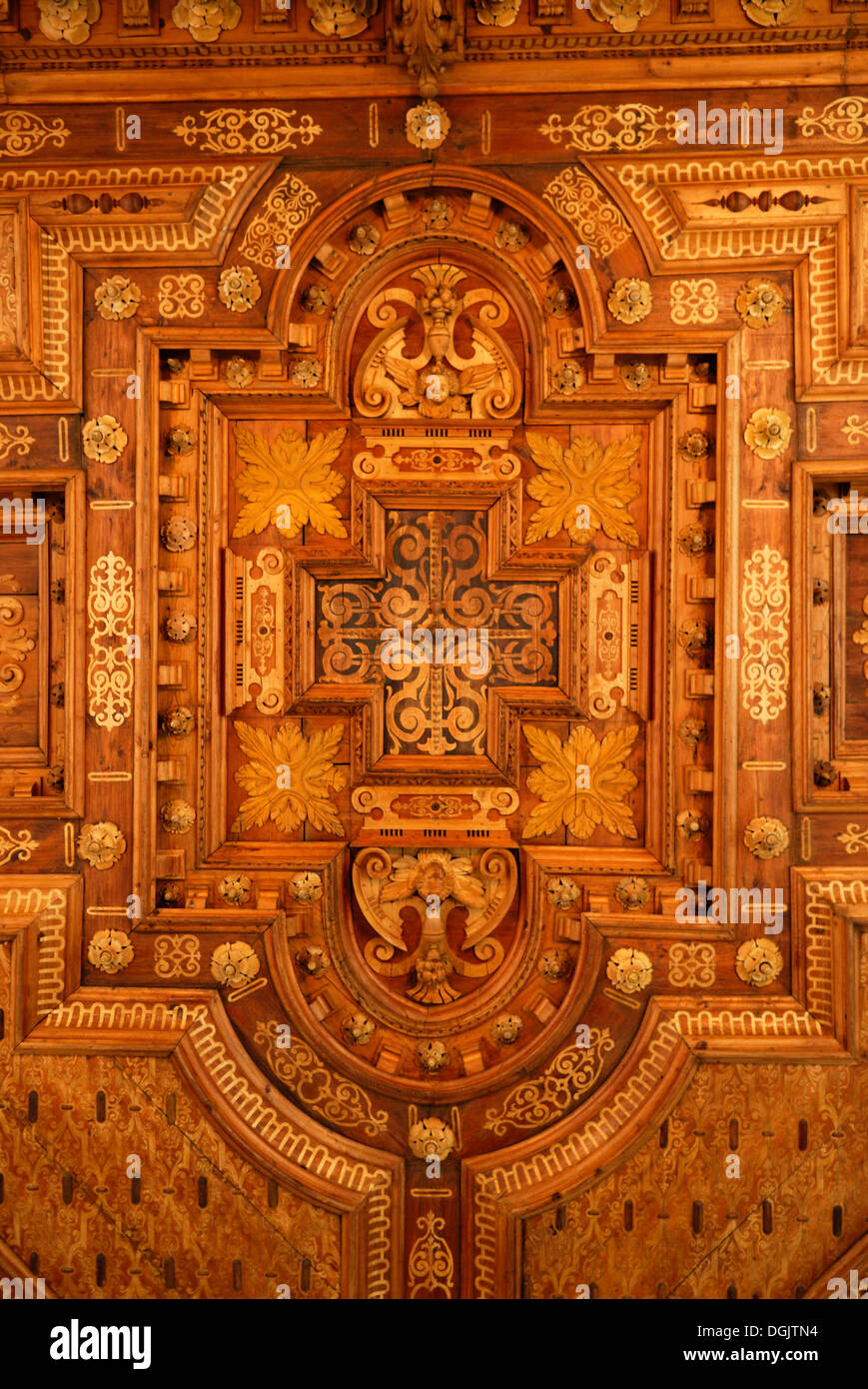 Renaissance-style wooden ceiling, detailed view, Ortenburg castle near Passau, Lower Bavaria, Bavaria Stock Photo