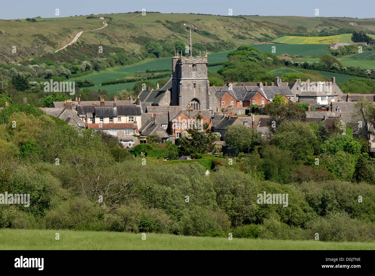 Corfe Castle Village, Dorset, southern England, England, UK, Europe Stock Photo