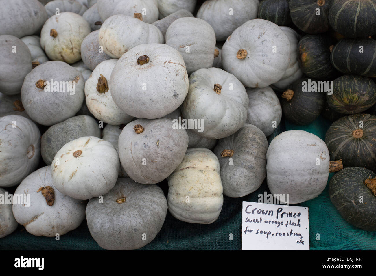 crown prince pumpkins at a farmers market Stock Photo