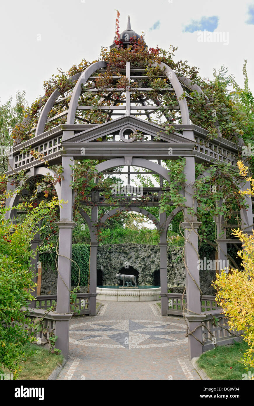 Gazebo, steel structure, Italian Renaissance Garden, Hamilton Gardens, Hamilton, North Island, New Zealand Stock Photo