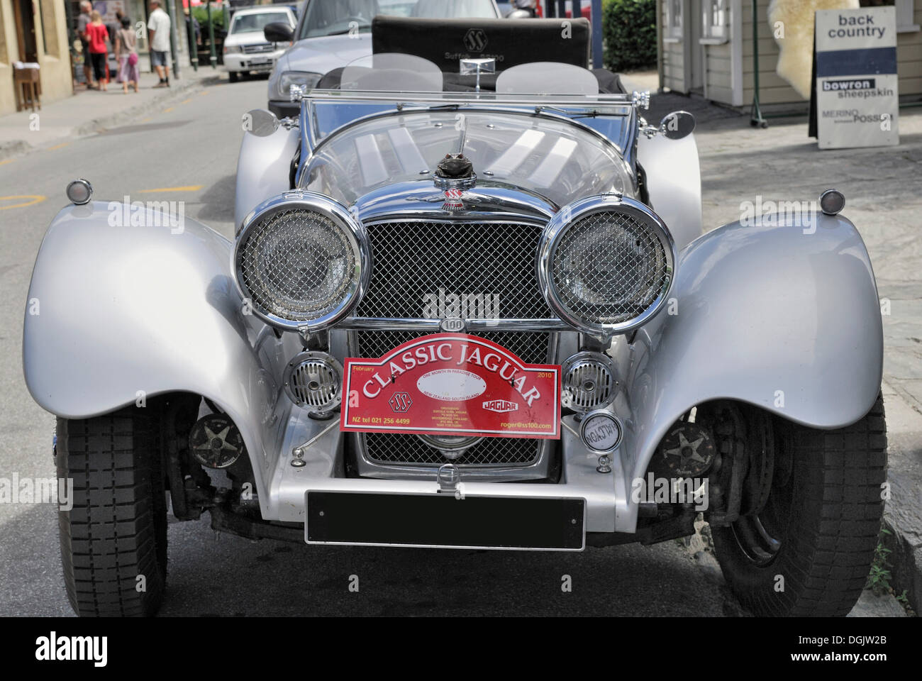 Vintage car, Jaguar, Arrowtown, South Island, New Zealand Stock Photo