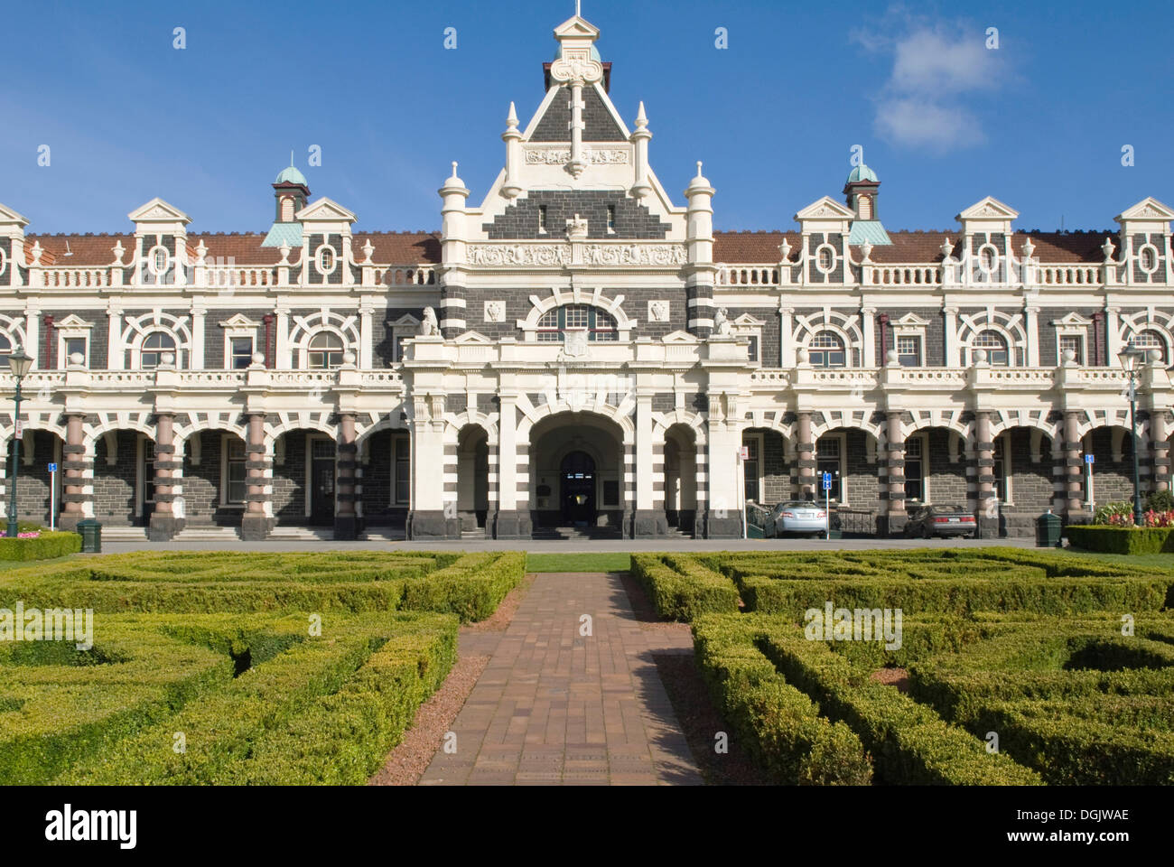 Historic railway station built in a neo-Renaissance style, Dunedin, South Island, New Zealand Stock Photo