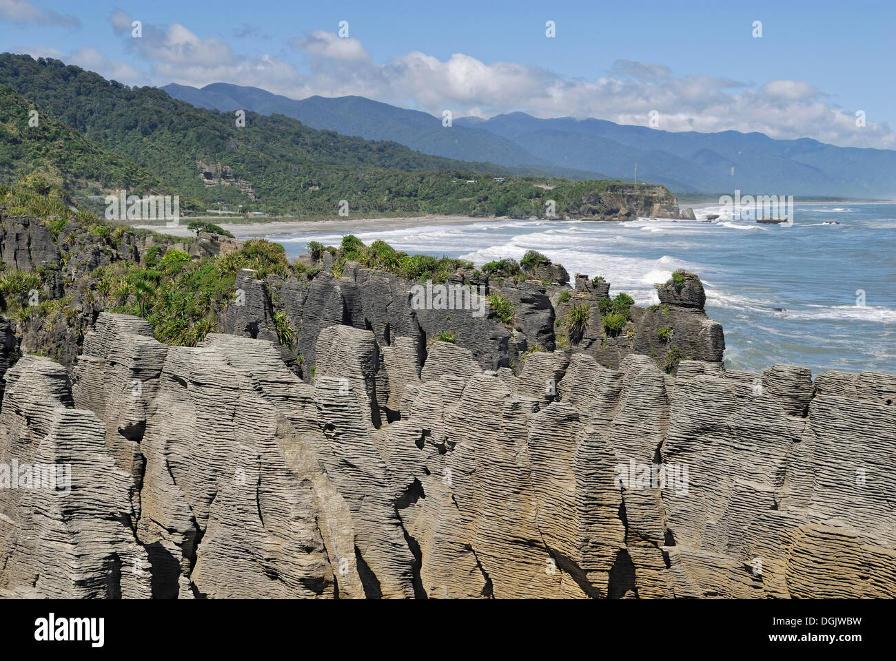 Pancake Rocks, Paparoa National Park, Tasman Sea, West Coast, South Island, New Zealand Stock Photo