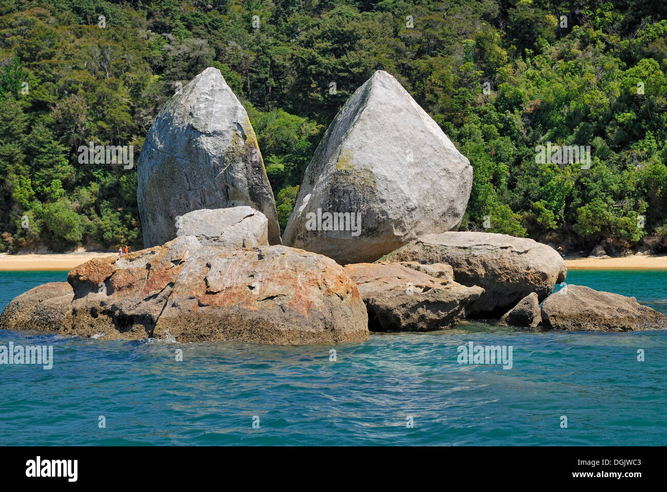 Split Apple Rock, Marahau, Tasman Bay, Abel Tasman National Park, South Island, New Zealand Stock Photo